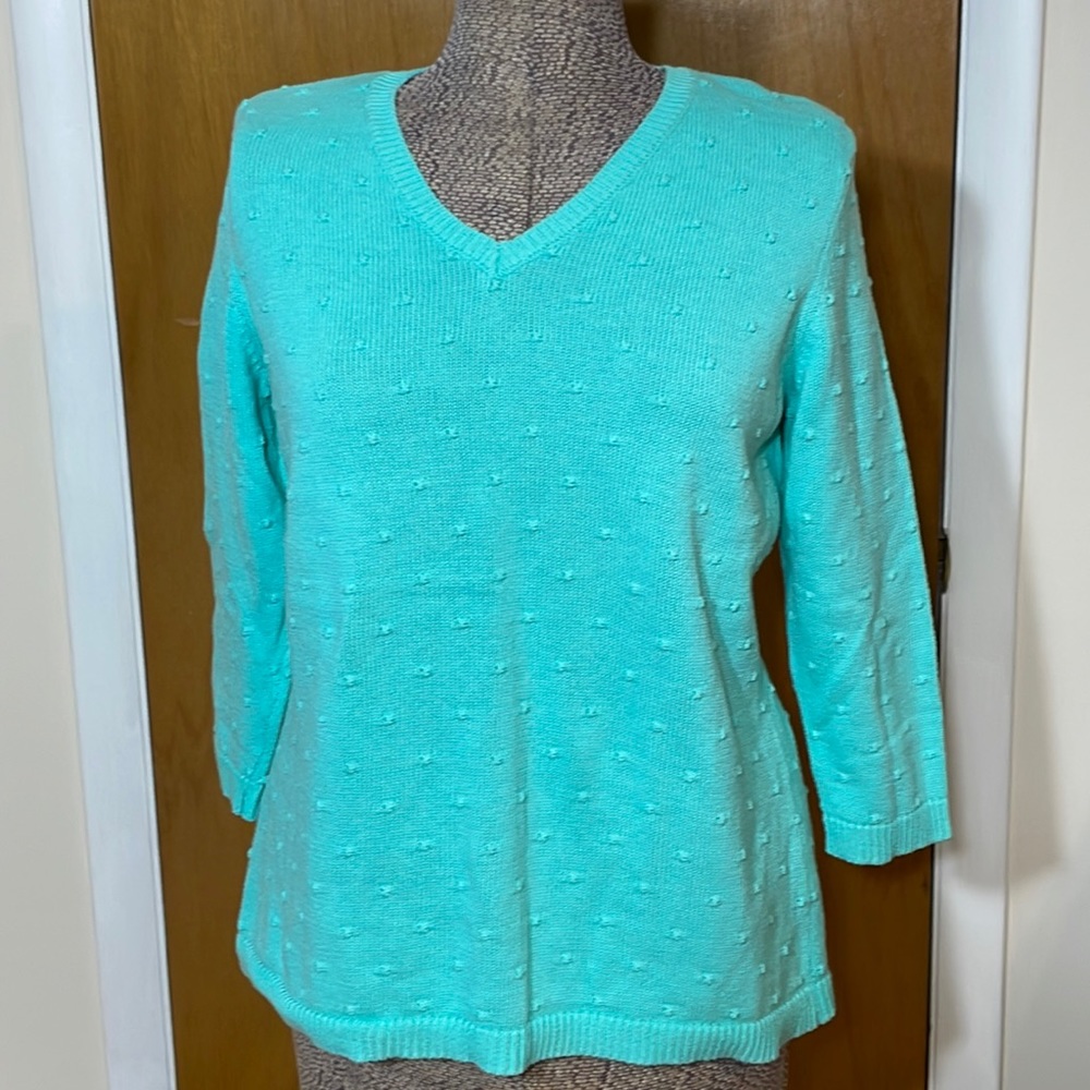 Croft & Barrow Womens Large 3/4 Sleeve Sweater with Texture Seafoam Green